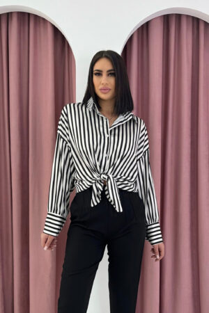 Long Sleeve Black & White Satin Shirt