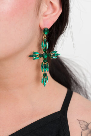 Cross Green Gold Earrings