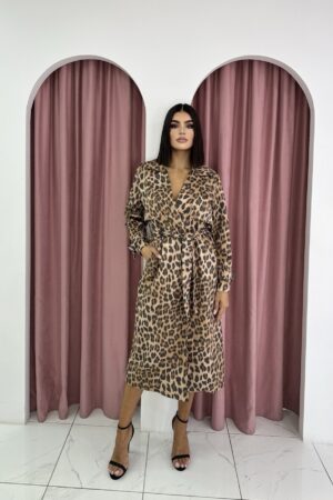 Oversized Belted Suede Animal Print Coat
