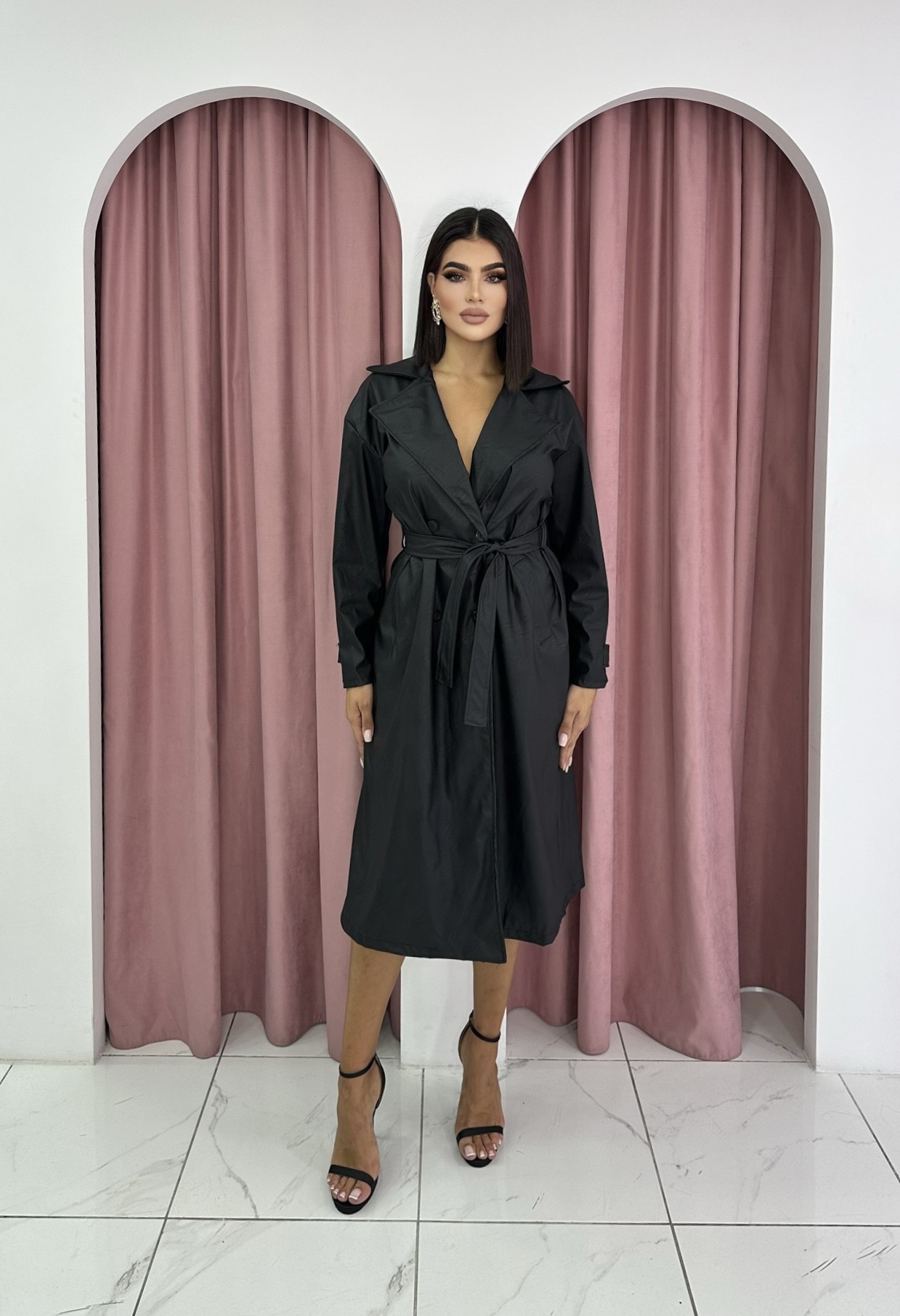 Oversized Belted Black Coat