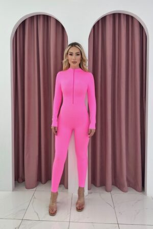 Long Sleeve Pink Jumpsuit