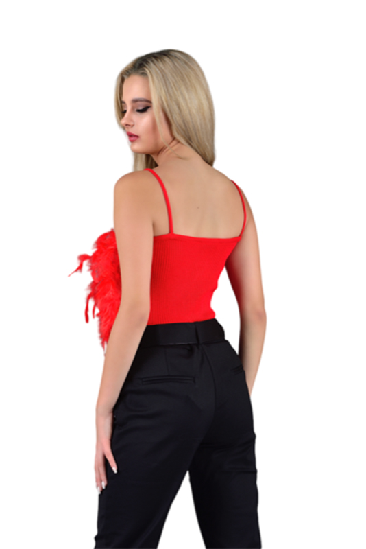 Sleevless Feather Red Top - Image 3