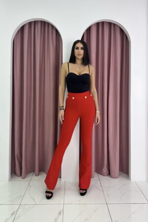 Red Bandage Bell Pants With Buttons