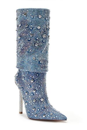 High Heeled Strass Beaded Jean Boots