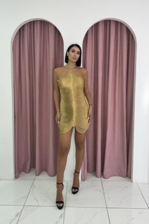 Halter Neck Gold Mini Dress
