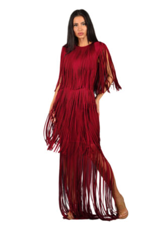 Fringed Red Bandage Maxi Dress