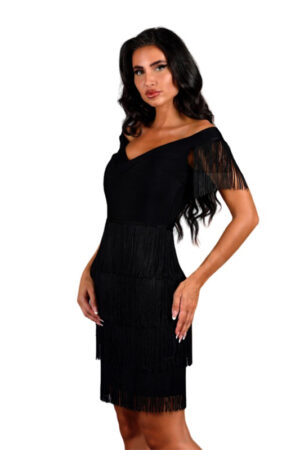 Fringe Black Mini Bandage Dress