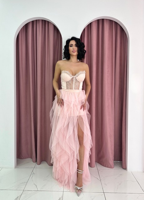 Strapless Lace Baby Pink Maxi dress - Image 2