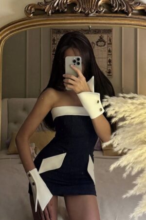 Strapless Black And White Mini Dress