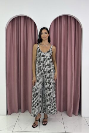Sleeveless Fendi Pattern Black Jumpsuit