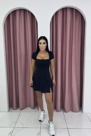 Casual Sport Black Mini Dress With Shorts