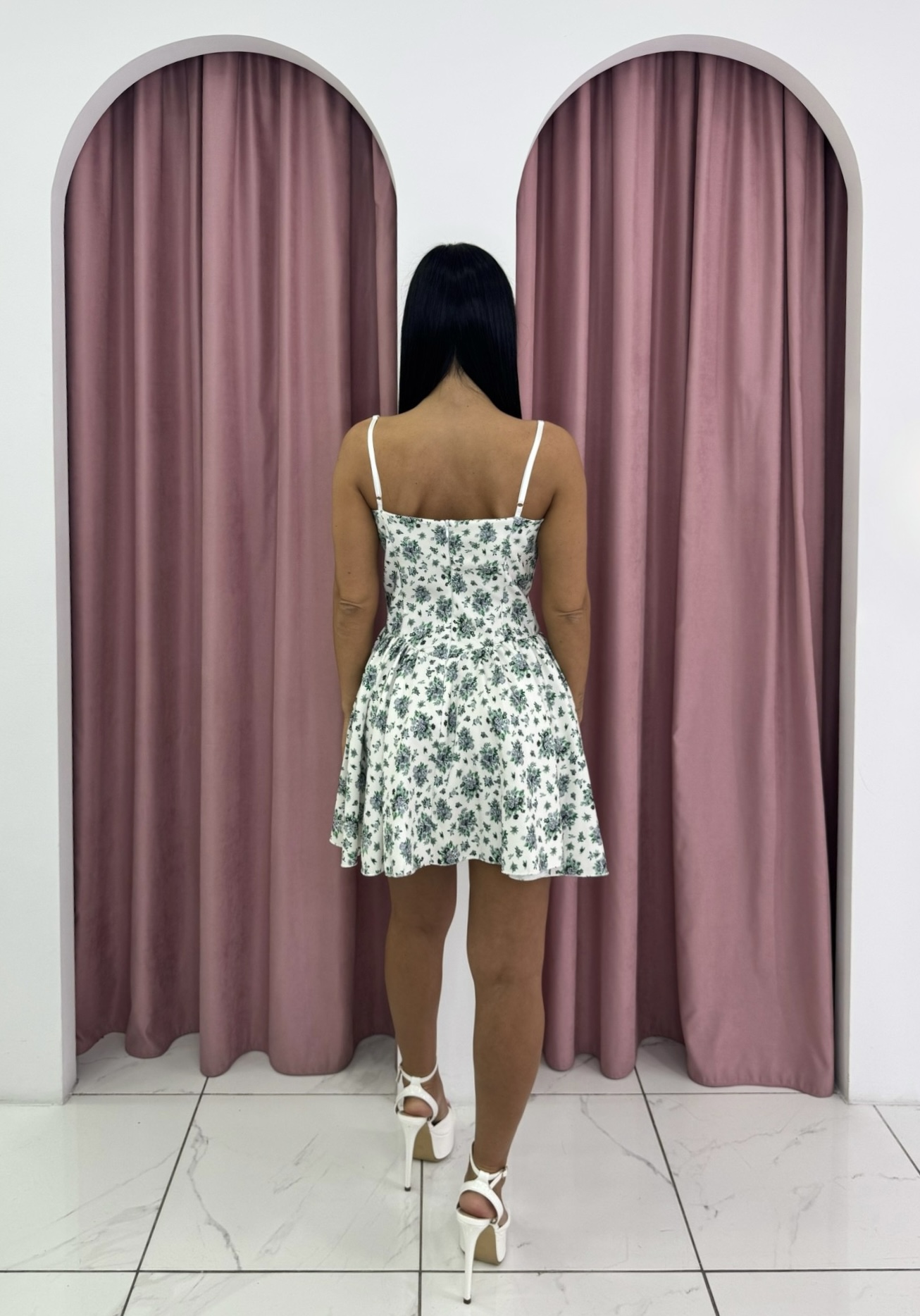 Lightblue-White Floral Mini Dress - Image 3