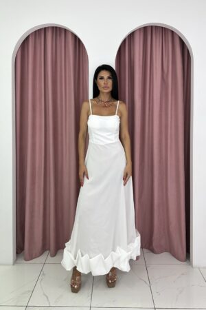 Sleeveless Ruffled Skirt White Maxi Dress