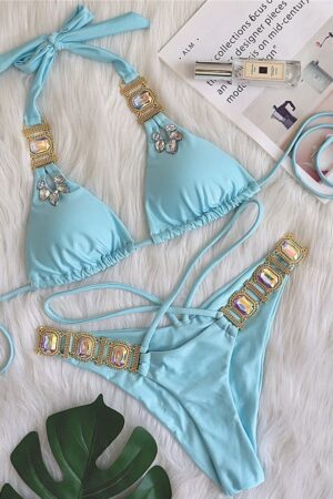 Blue-Gold Crystal Swimwear