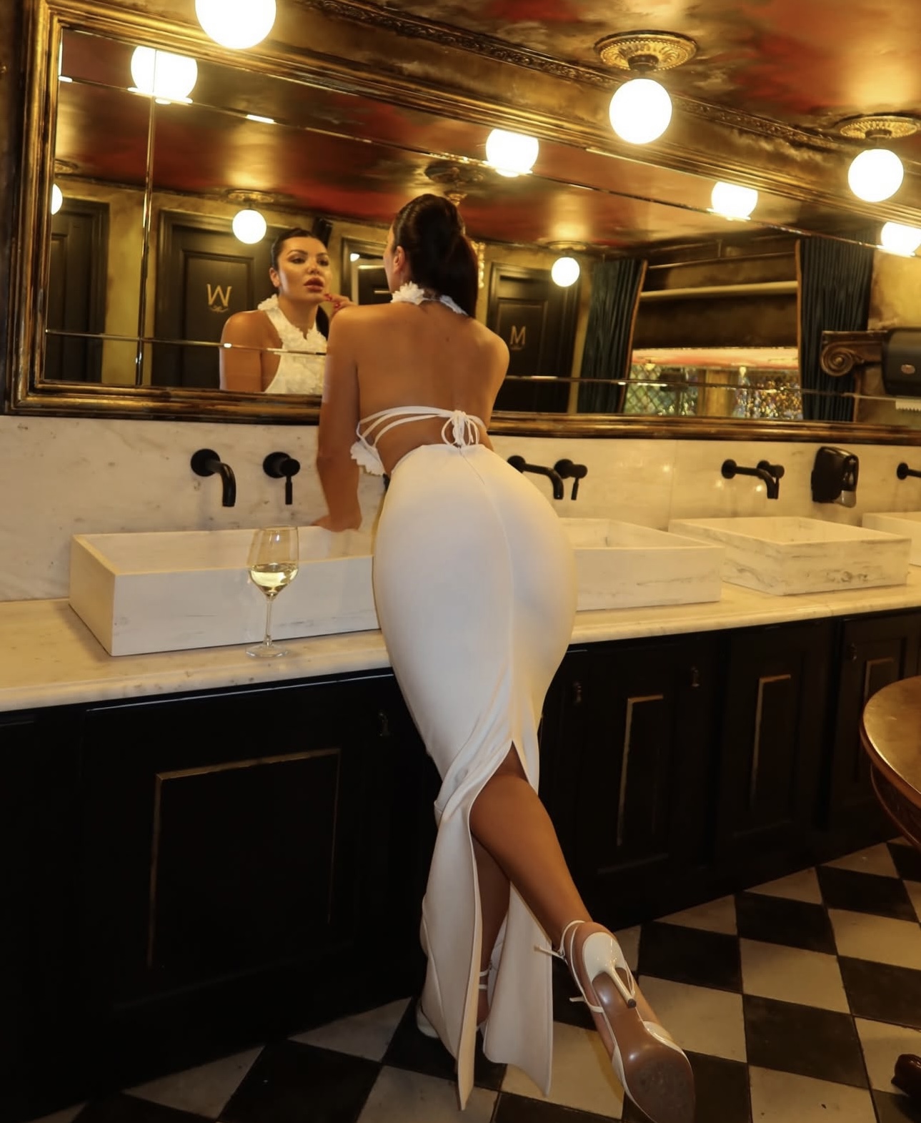 Halter Neck Rose Decorated Bandage White Maxi Dress - Image 6
