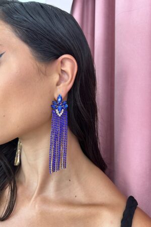 Crystal Blue Gold Long Earrings