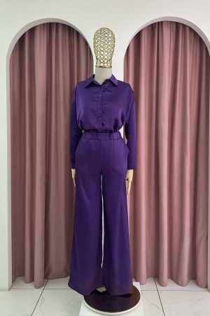 Two Piece Satin Purple Set