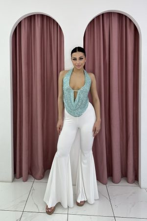 Sequin Green Mint Backless Top