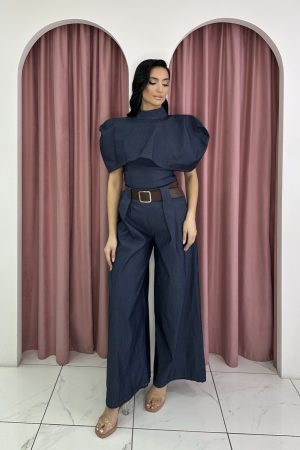 Three Piece Dark Blue Cotton Jean Set