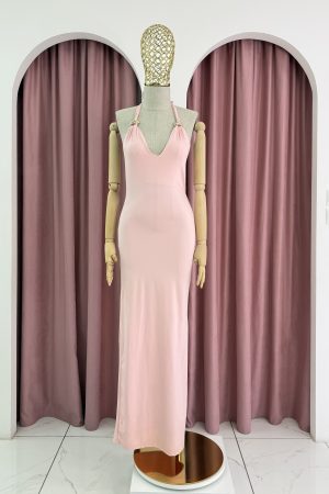 Halter Neck Maxi Pink Dress