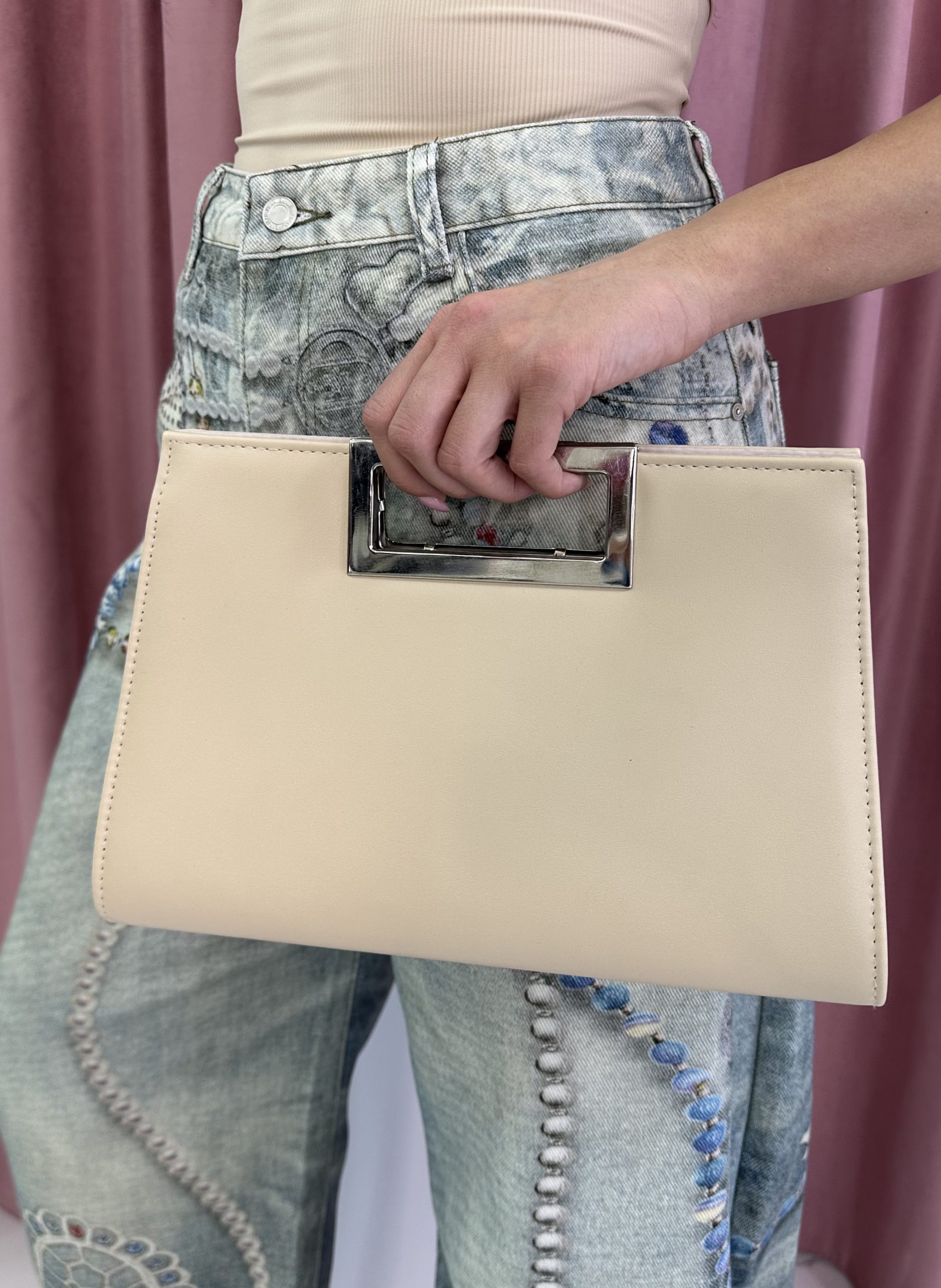 Beige Envelope Handbag