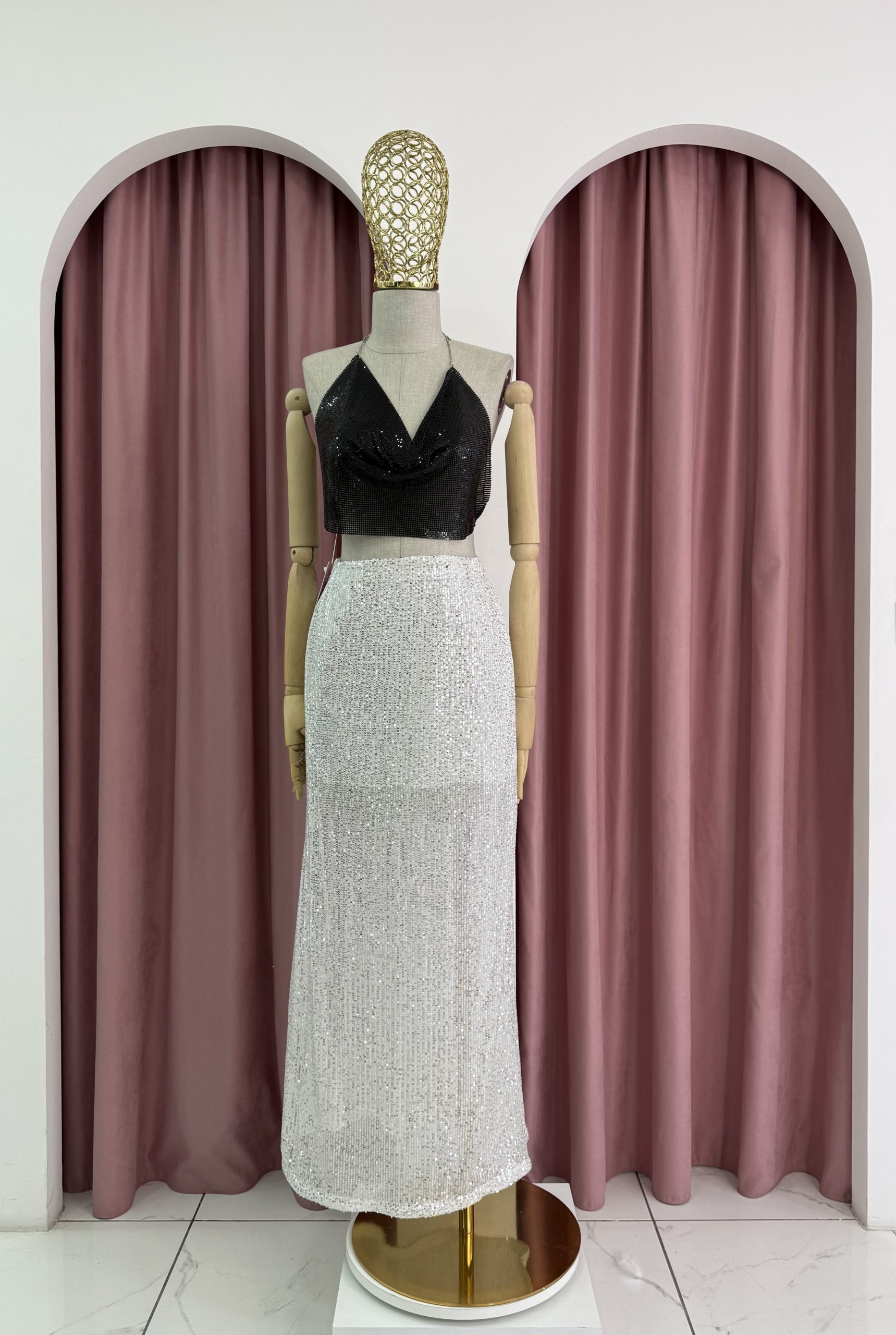 Sequin Silver Maxi Skirt