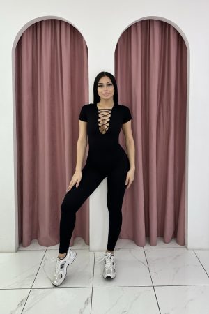 Short Sleeve Black Sport Jumpsuit
