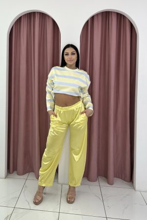 Two Piece Satin Yellow Set