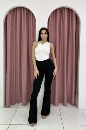 Halter Neck Gold Detail White Bodysuit