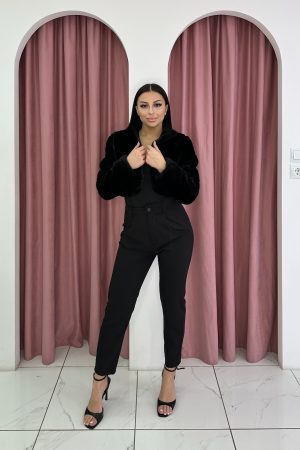 Black Crop Fur Coat