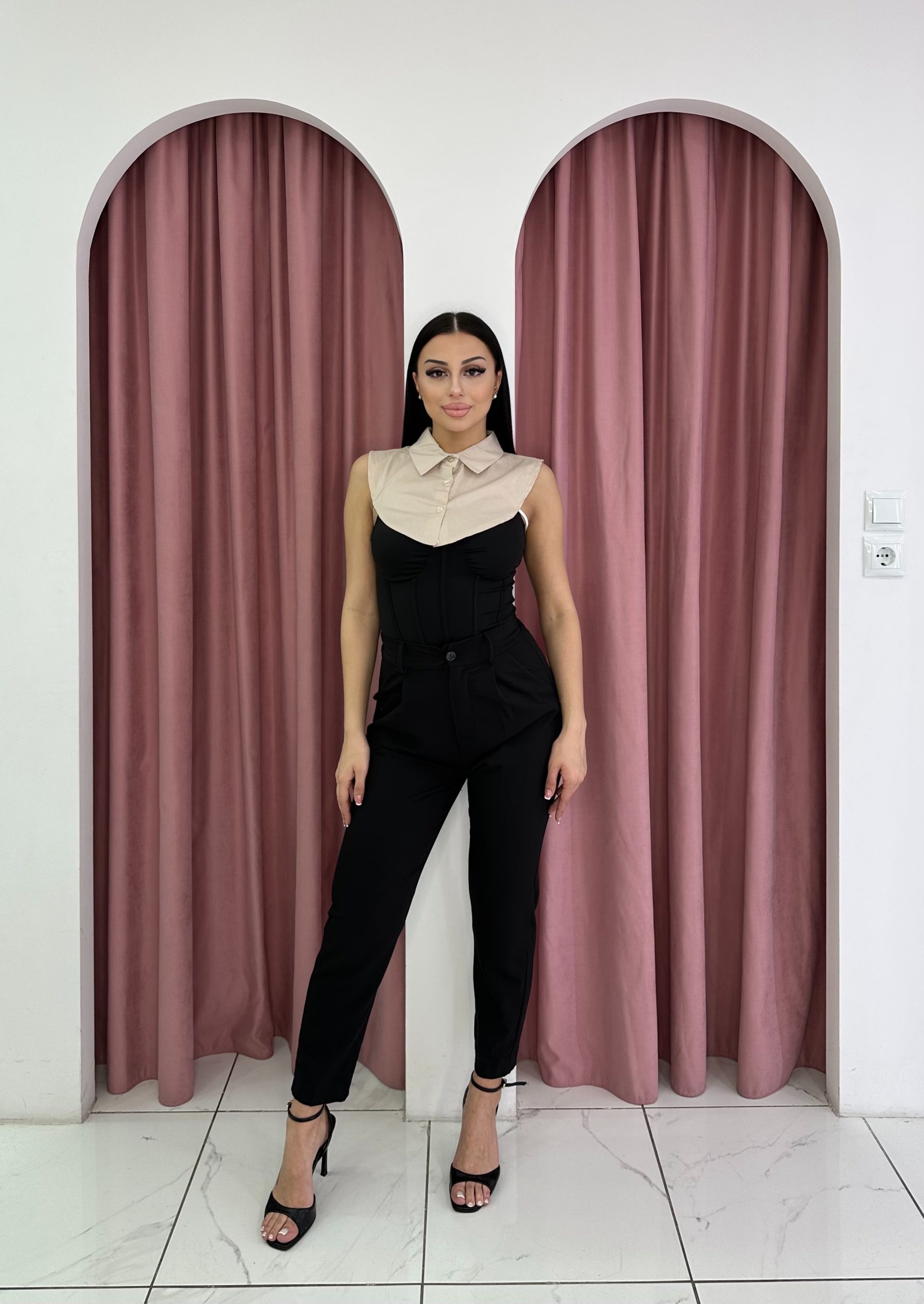 Beige Collar Top