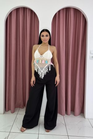 Halter Neck Crochet White Top