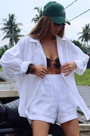Shirt Shorts White Casual Set