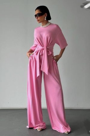 Two Piece Top Pants Fuchsia Casual Set