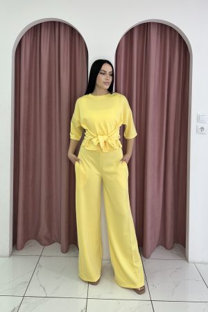 Two Piece Top Pants Yellow Casual Set