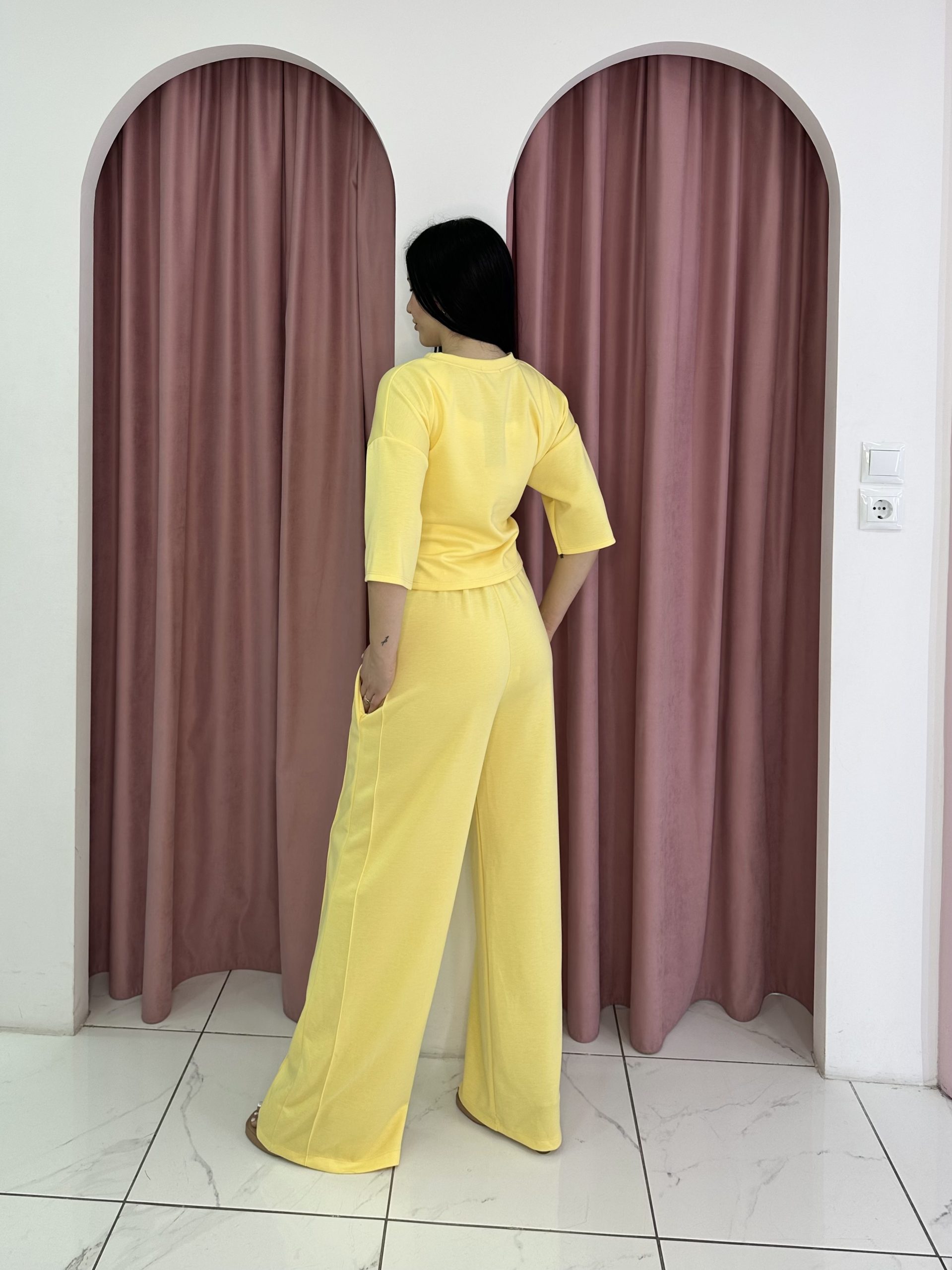 Two Piece Top Pants Yellow Casual Set - Image 2